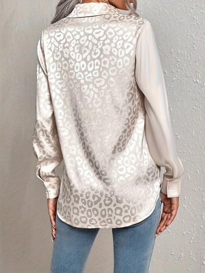 Gwendolyn - Camisa de Botones de Satén Bicolor con Estampado de Leopardo