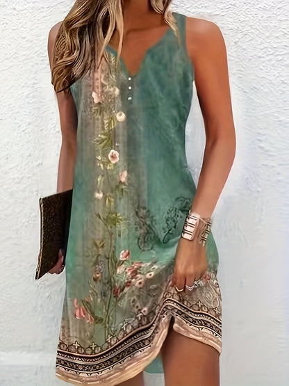 Harmoni - Vestido de Cuello Notch con Estampado Floral