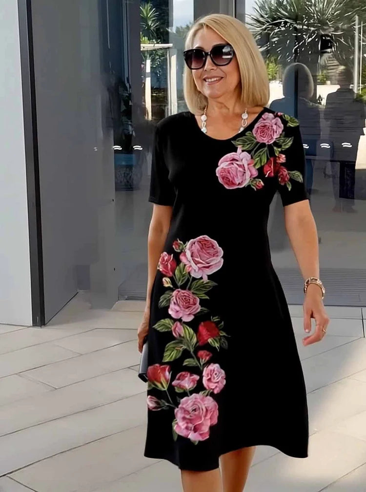 Rosara - Vestido Medio Suelto Impreso y Cómodo