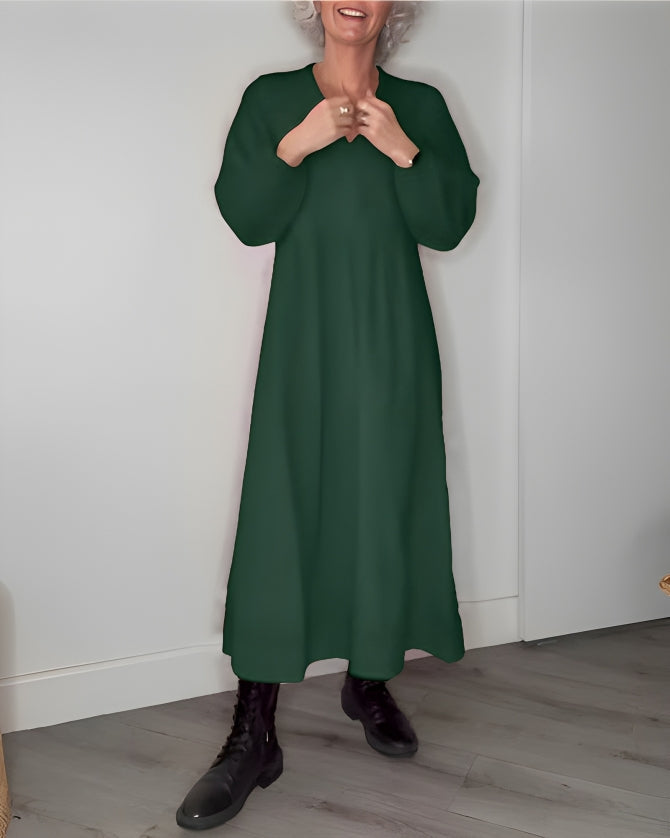 AMANDA – VESTIDO MAXI DE MANGA LARGA Y ESCOTE EN V ELEGANTE