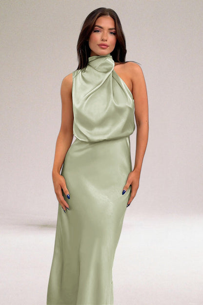 Élodie - Vestido de satén glamuroso con cuello halter.