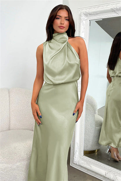 Elise | Vestido Halter de Satén Elegante – Gracioso y Chic