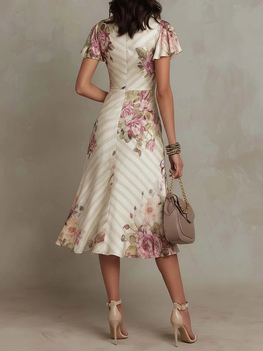 Margaret | Vestido Midi en Satén Floral Vintage