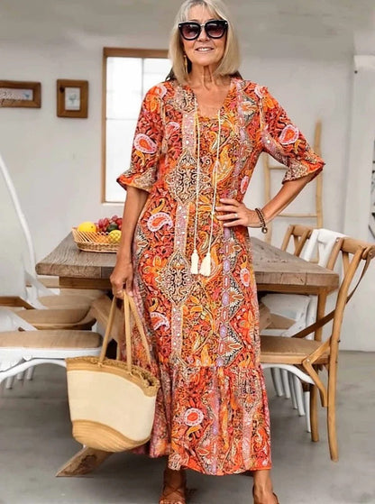 Mevelyn - Vestido Bohemio de Paisley con Borlas
