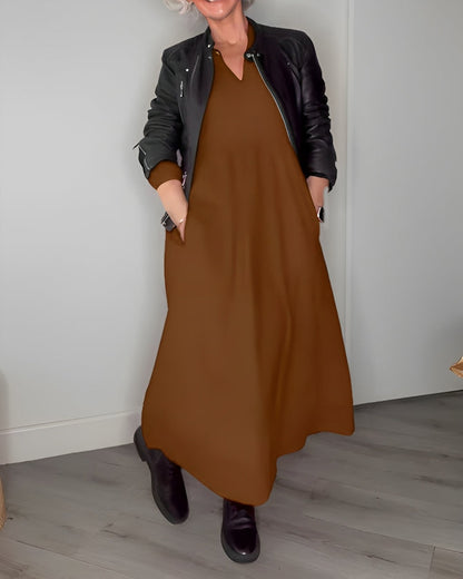 AMANDA – VESTIDO MAXI DE MANGA LARGA Y ESCOTE EN V ELEGANTE