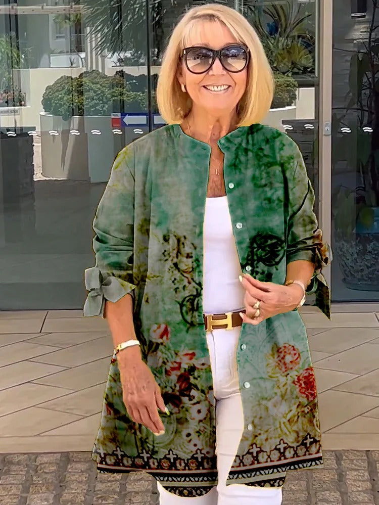 Florabel - Chaqueta de Algodón Impresa con Mangas de Lazo