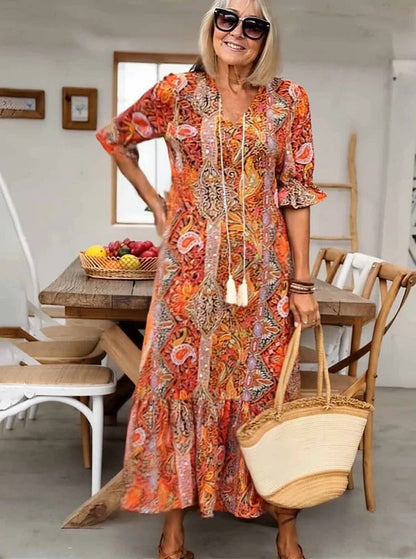 Mevelyn - Vestido Bohemio de Paisley con Borlas