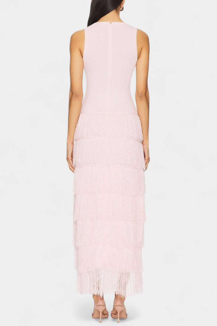 Kalani Vestido Maxi con Flecos en Capas y Abertura Lateral