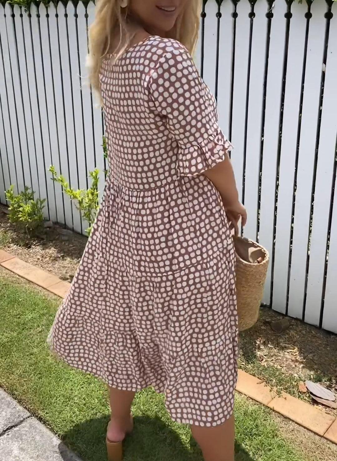 Rebecca - Vestido Midi Casual Chic con Mangas Volantes