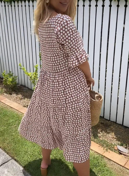 Rebecca - Vestido Midi Casual Chic con Mangas Volantes