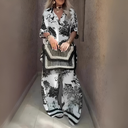 YOLANDE - CONJUNTO RELAJADO DE DOS PIEZAS CON TOP DE ESCOTE EN V