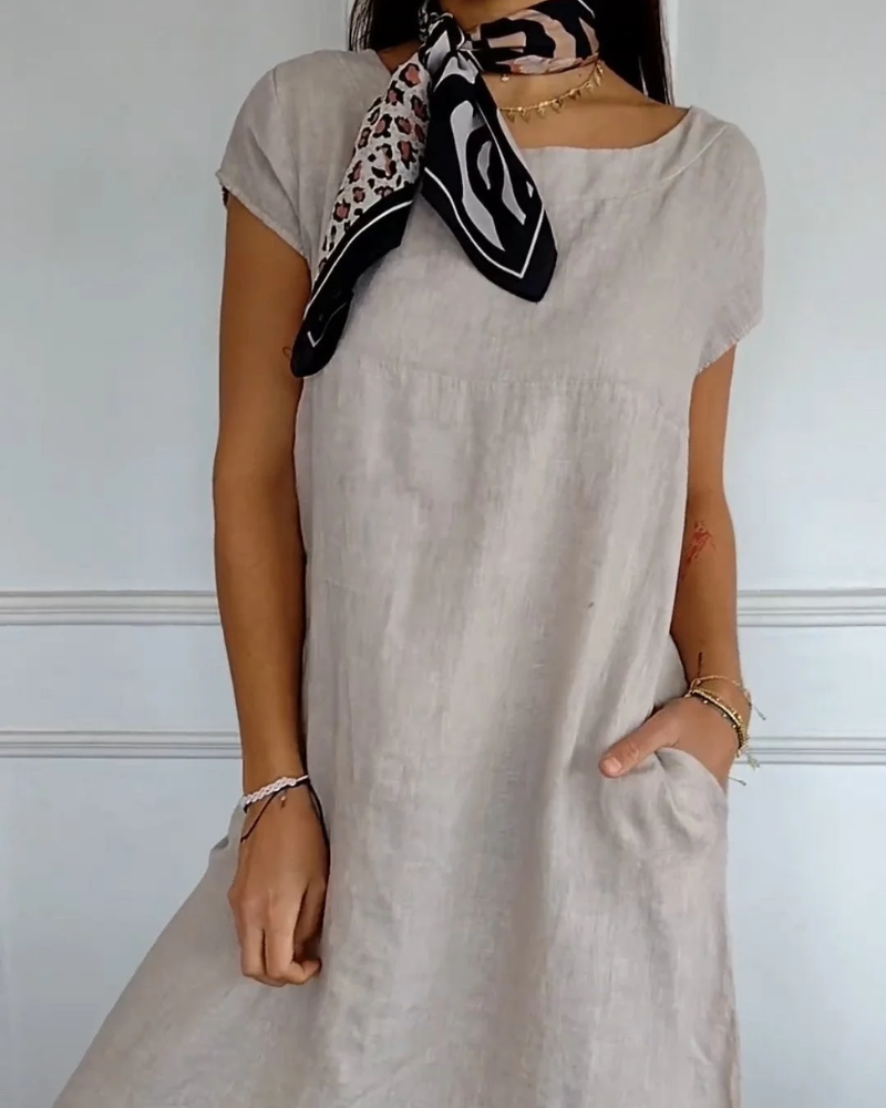 Juniper - Vestido de Algodón Lino a la Moda con Bolsillos