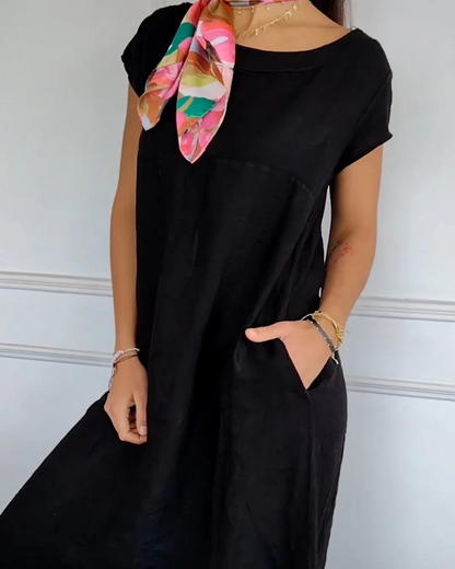 Juniper - Vestido de Algodón y Lino a la Moda con Bolsillos
