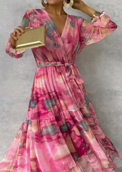 Ámbar - Vestido Maxi Envolvente con Estampado Floral y Mangas Largas
