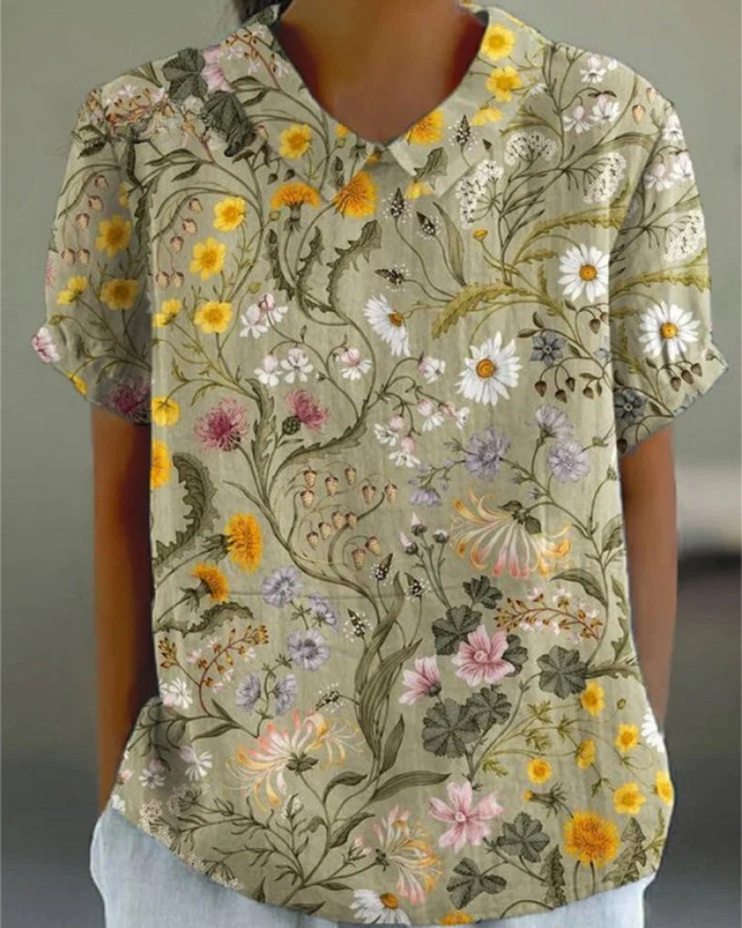 Beatrix | Camisa de Algodón-Lino Floral Retro