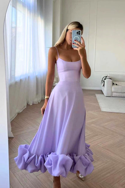 Vestido Maxi de Mujer con Tirantes de Espagueti, Falda Acampanada y Dobladillo con Volantes