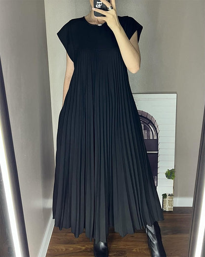 Vestido Maxi Plisado de Manga Corta para Mujeres