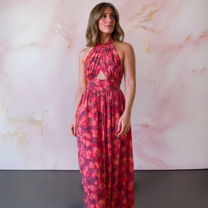 Vania – Elegante vestido maxi floral con espalda descubierta