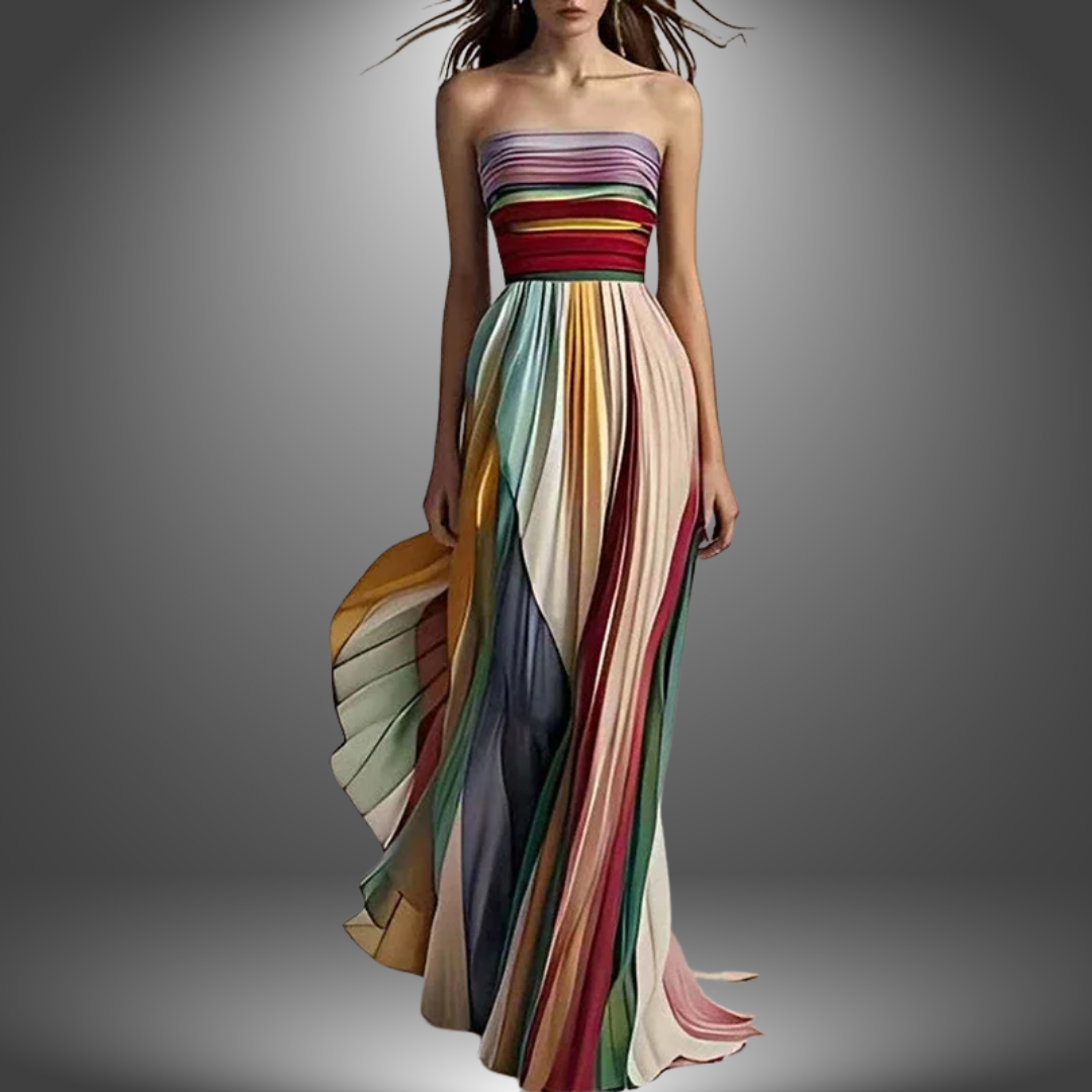 Abigail | Vestido Maxi Plisado Colorido Sin Mangas