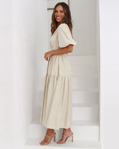 Vestido Ella Escote en V Mangas Abullonadas