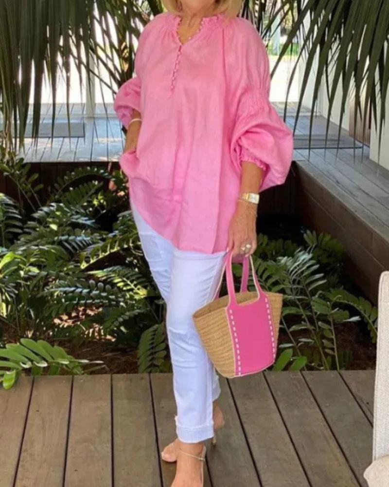 ABORE - BLUSA CASUAL EN ALGODÓN Y LINO
