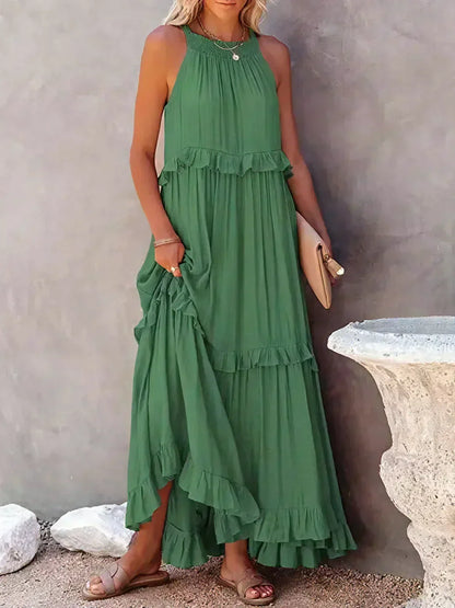 Ilona - Vestido Halter con Volantes y Bolsillos Maxi