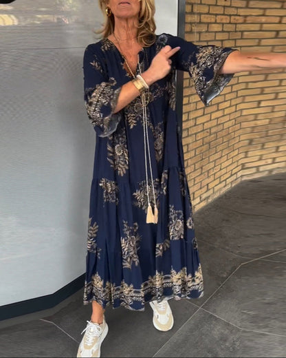 TOVE – VESTIDO LARGO DE SEDA CON ESCOTE EN V AZUL MARINO PARA MUJERES