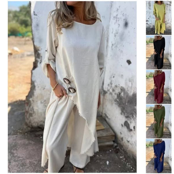 Everly – Elegante Traje de Dos Piezas de Algodón y Lino