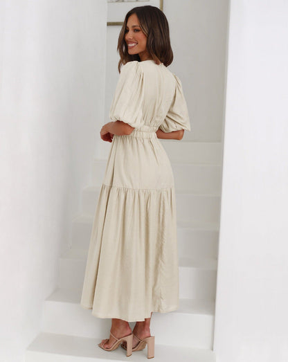 Vestido Ella Escote en V Mangas Abullonadas