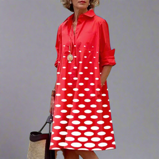 Zosia - Vestido de Manga Larga Retro con Bolsillos para Mujeres