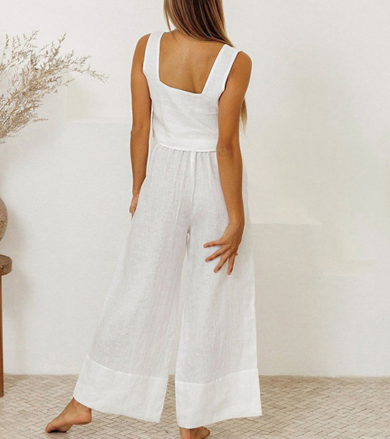 Milena - Conjunto de Top Minimalista y Pantalones de Pierna Ancha