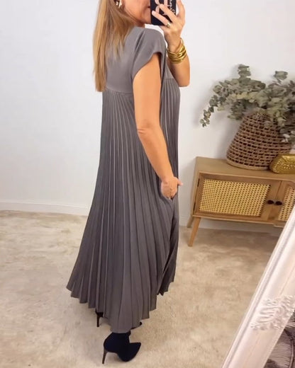 Vestido Maxi Plisado de Manga Corta para Mujeres