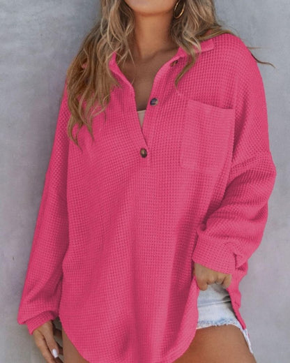 TAHLIA - Camiseta de Punto Waffle con Cuello en V