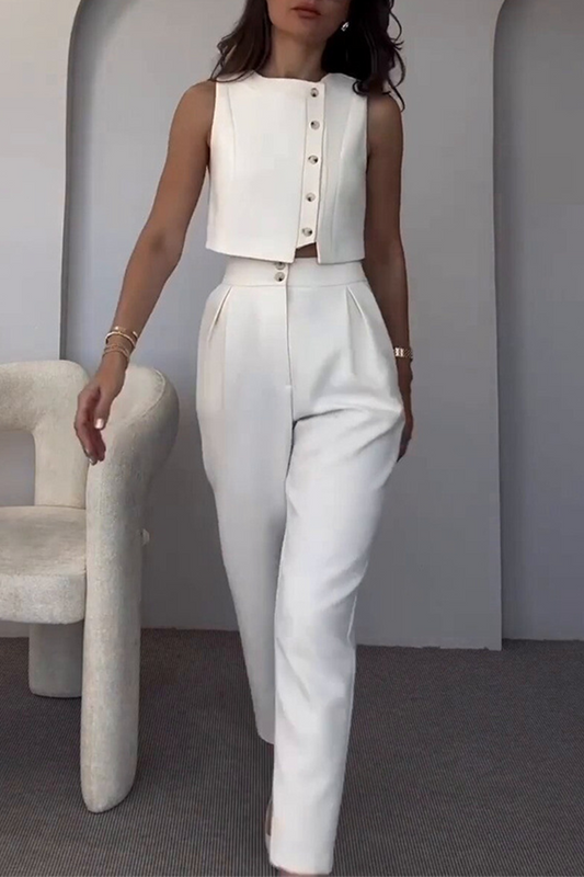 CYRA – CONJUNTO COMPLETO DE DOS PIEZAS SIN MANGAS EN COLOR SÓLIDO