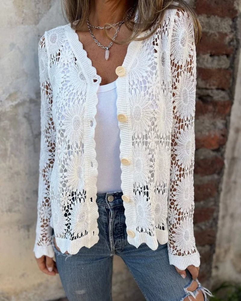 NALIE - Cárdigan de Encaje de Crochet