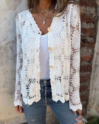 NALIE - Cárdigan de Encaje de Crochet