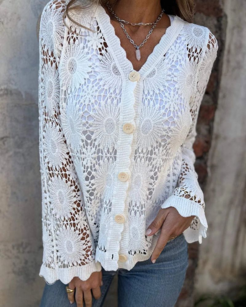 NALIE - Cárdigan de Encaje de Crochet con Botones