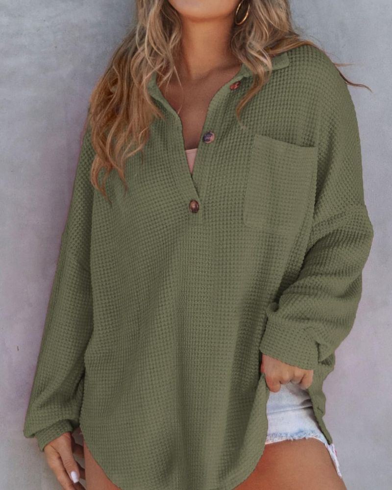 TAHLIA - Camiseta de Punto Waffle con Cuello en V