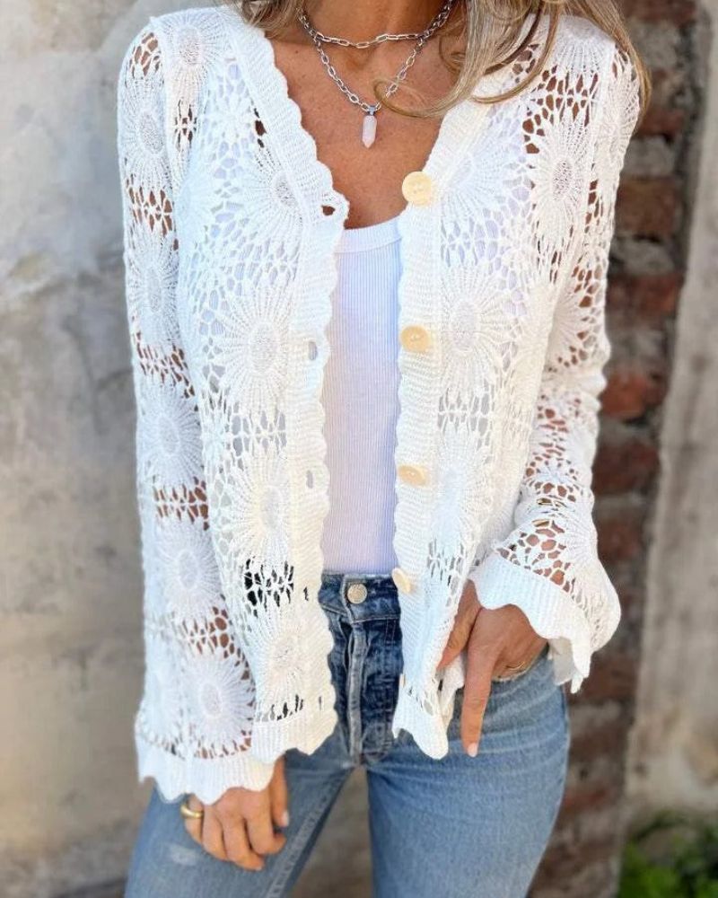 NALIE - Cárdigan de Encaje de Crochet