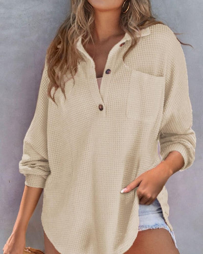 TAHLIA - Camiseta de Punto Waffle con Cuello en V