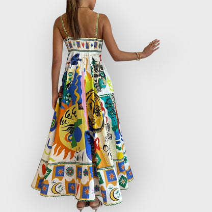 ISLA – VESTIDO DESLIZANTE CON ESTAMPADO DE GRAFFITI GEOMÉTRICO CHIC