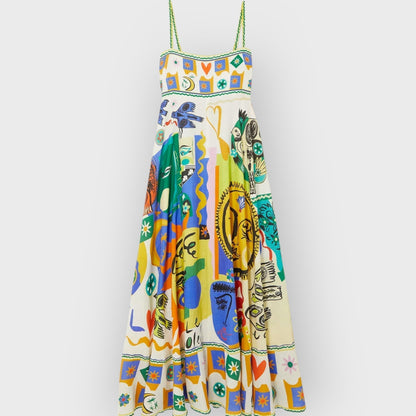 ISLA – VESTIDO DESLIZANTE CON ESTAMPADO DE GRAFFITI GEOMÉTRICO CHIC