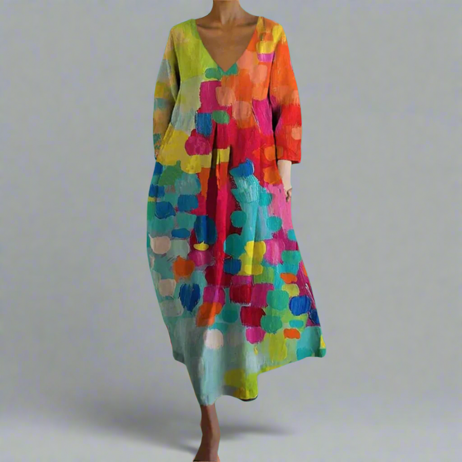 Vivia – Vestido de Cuello en V Colorido