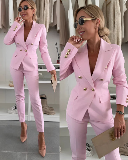 Conjunto Dama Doble Pecho – Blazer a Medida & Pantalones Elegantes