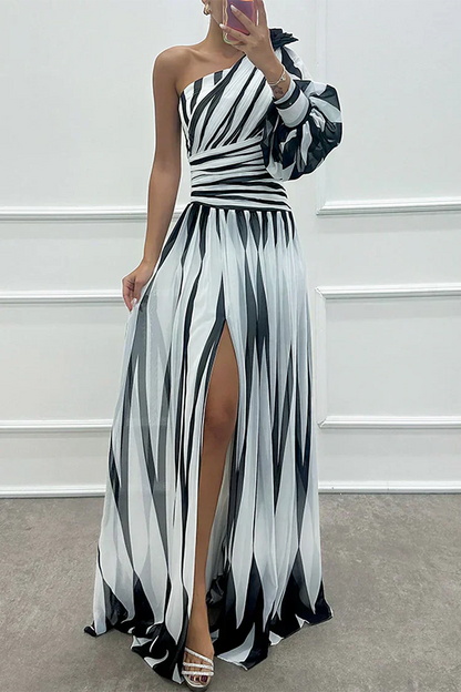 Shiloh - Elegante Vestido Maxi de Rayas con Un Hombro