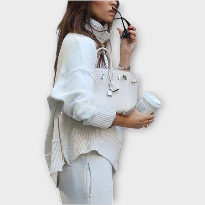 Conjunto de Suéter Relajado con Cuello Alto y Pantalones de Pierna Ancha