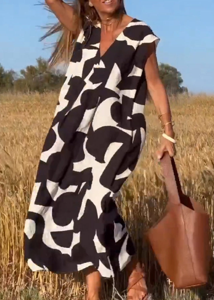 Aria™ - Vestido Impreso Suelto de Cuello en V