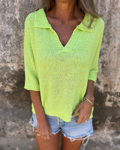 Peyton - Suéter de punto casual de manga larga con escote en V