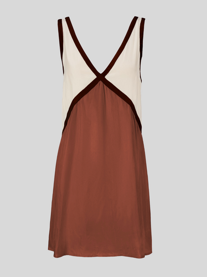 Sorrell - Vestido Mini Sin Mangas con Escote en V y Color Contrastante