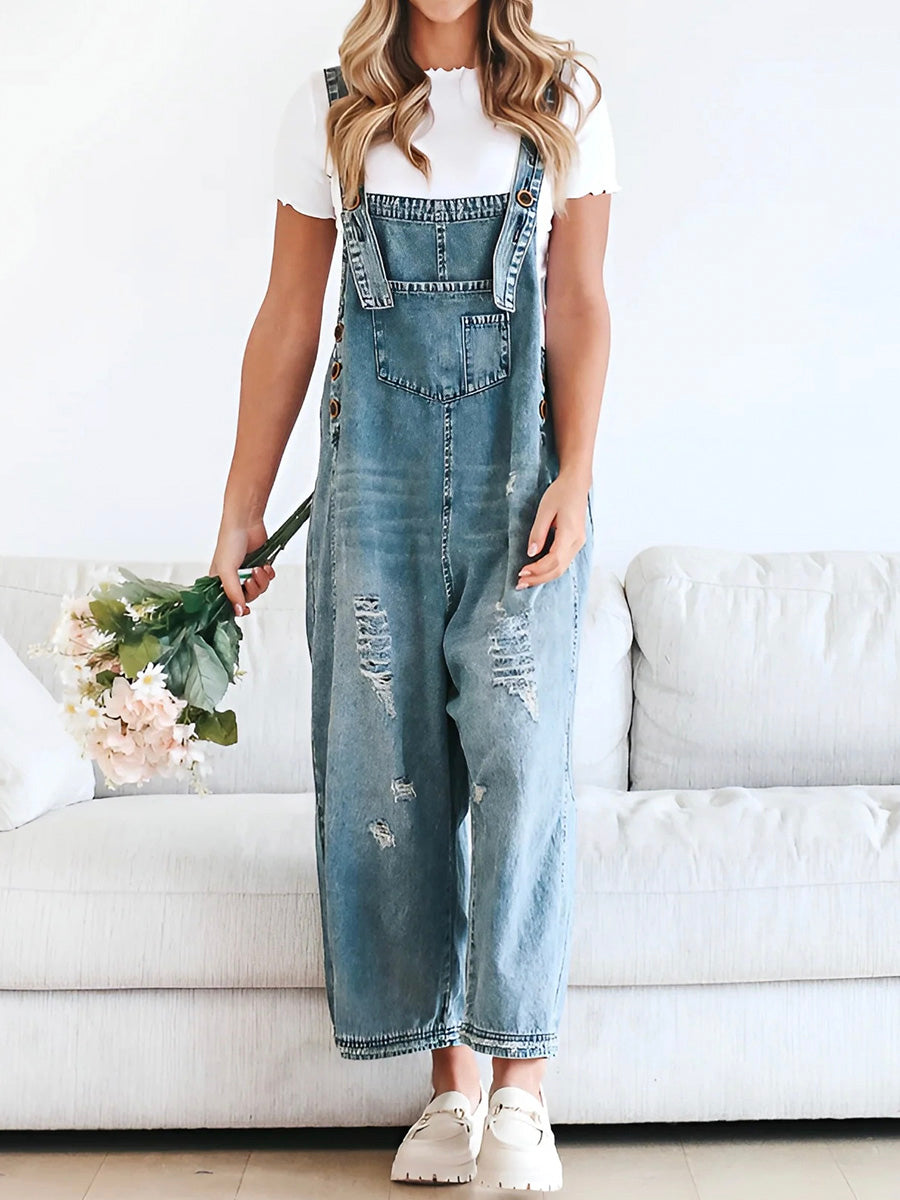 ELESSA – OVERALLS DE DENIM DE AJUSTE SUELTO EN LOOK DESGASTADO